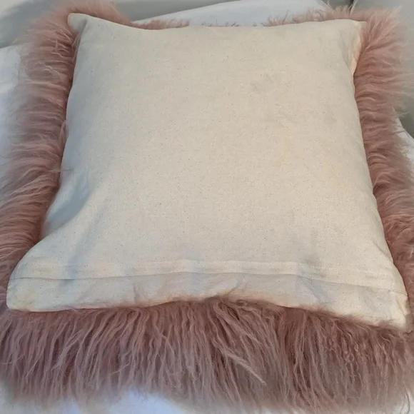 West Elm Mongolian Lamb Fur Pillow cover pink 24”